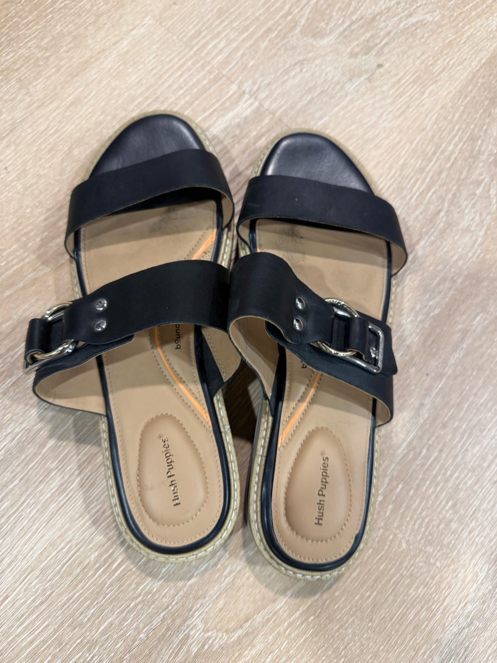 Hush Puppies Leather Black Buckle Strap Women's Sandals